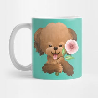 Poodle Dog Holding a Flower Mug